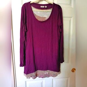 Logo Lori Goldstein Plus 1X Purple Built In Tank Lace Trim Top Asymmetrical